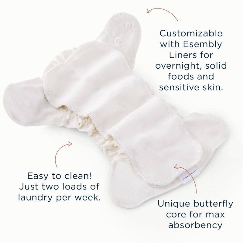 Esembly Cloth Diaper Inner - Organic Cotton Fitted Diaper- Soft, Ultra-Absorbant, Trim-Fitting Layer to Pair with Waterproof Outer for Blowout-Proof Diapering - 3-Pack, Size 2 (18-35lbs) - Image 3